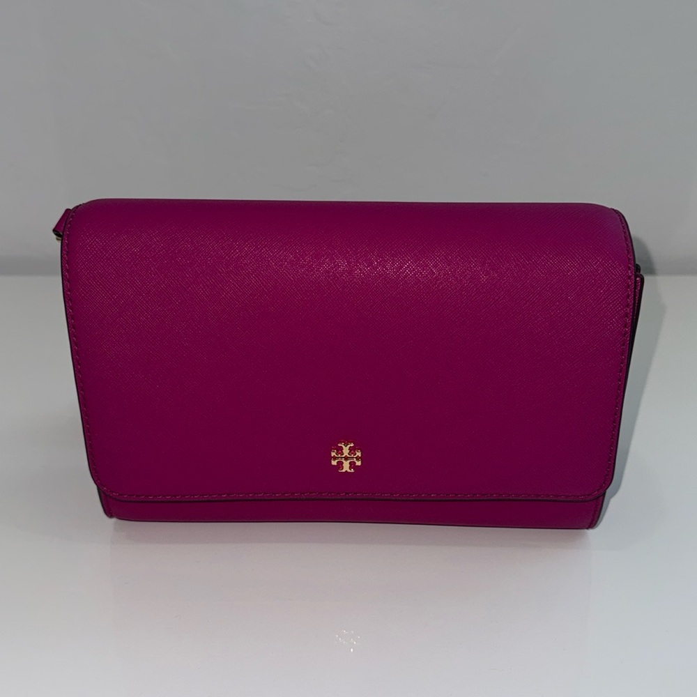 Brand New!!! Tory Burch Emerson Raspberry Combo Crossbody Clutch